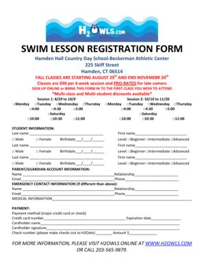 Registration for swim .